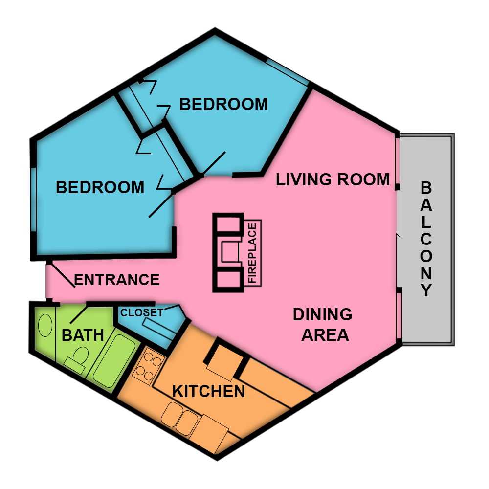 This image is the visual schematic floorplan representation of Plan B at Mountain Shadows Apartments.